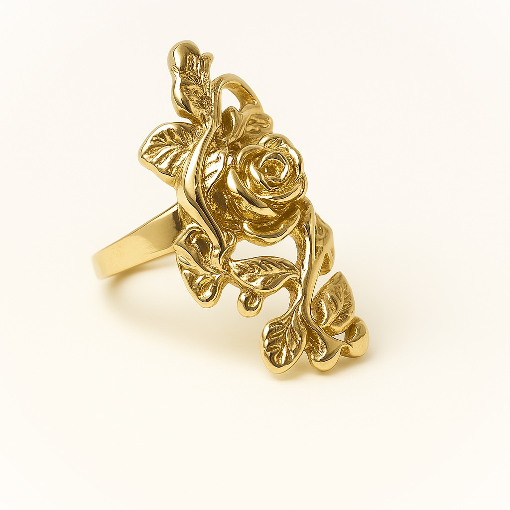 Anel rosa banhado de ouro sobre bronze